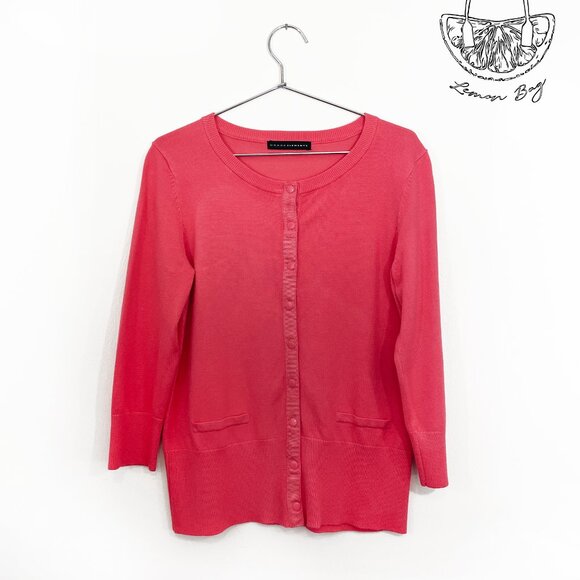 Grace Elements / Button Down Crew Neck Cardigan Sweater Top /Coral Pink / Size S - Picture 4 of 7